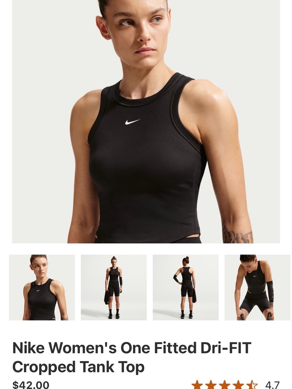 Nike Black Fitted Dri-FIT Cropped Tank Top XL NWT